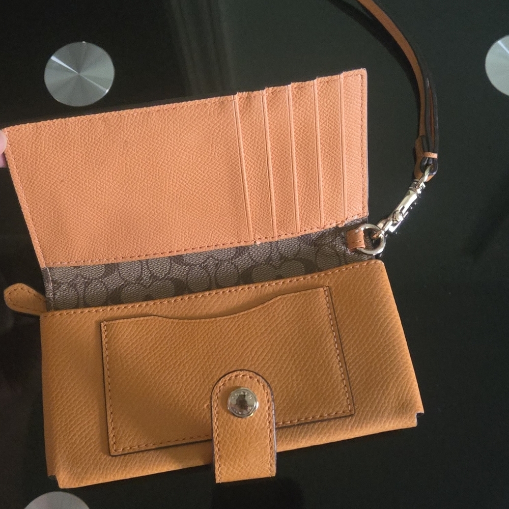 COACH Wallet Orange Leather Wristlet Women's